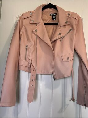 Hot Topic Women'sr Blush Pink Faux Leather Moto Jacket